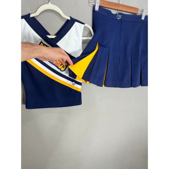 AUTHENTIC 2 PIECE CHEERLEADER DANZ TEAM UNIFORM "MUSTANGS" Small Blue Yellow - Picture 12 of 12